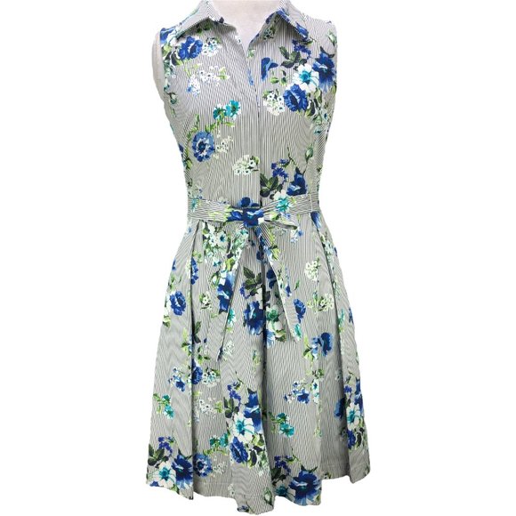 Sandra Darren Dresses & Skirts - SANDRA DARREN pinstripe floral  dress SZ 10